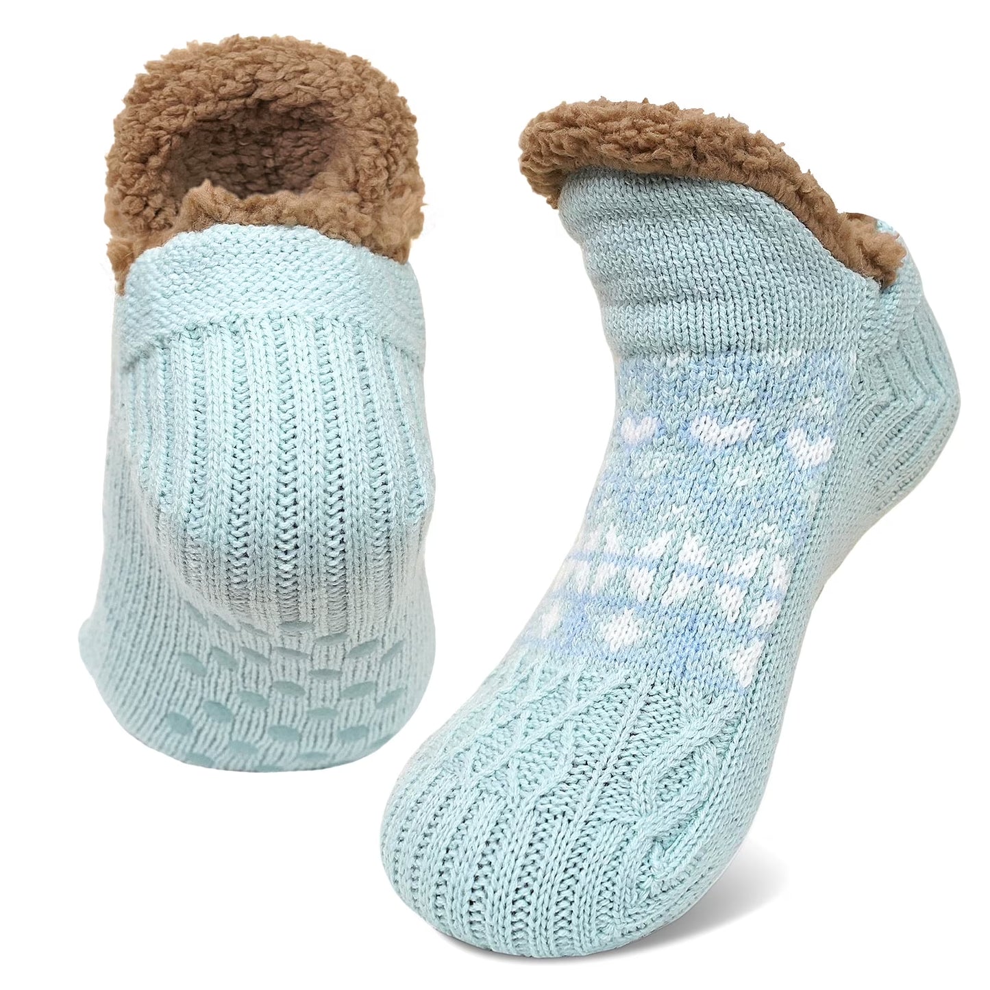 Fuzzy Slipper Socks with Non-Slip Grips, Cozy Plush Warm Winter House Socks, Fluffy Thick Indoor Sleep Socks Gift for Ladies