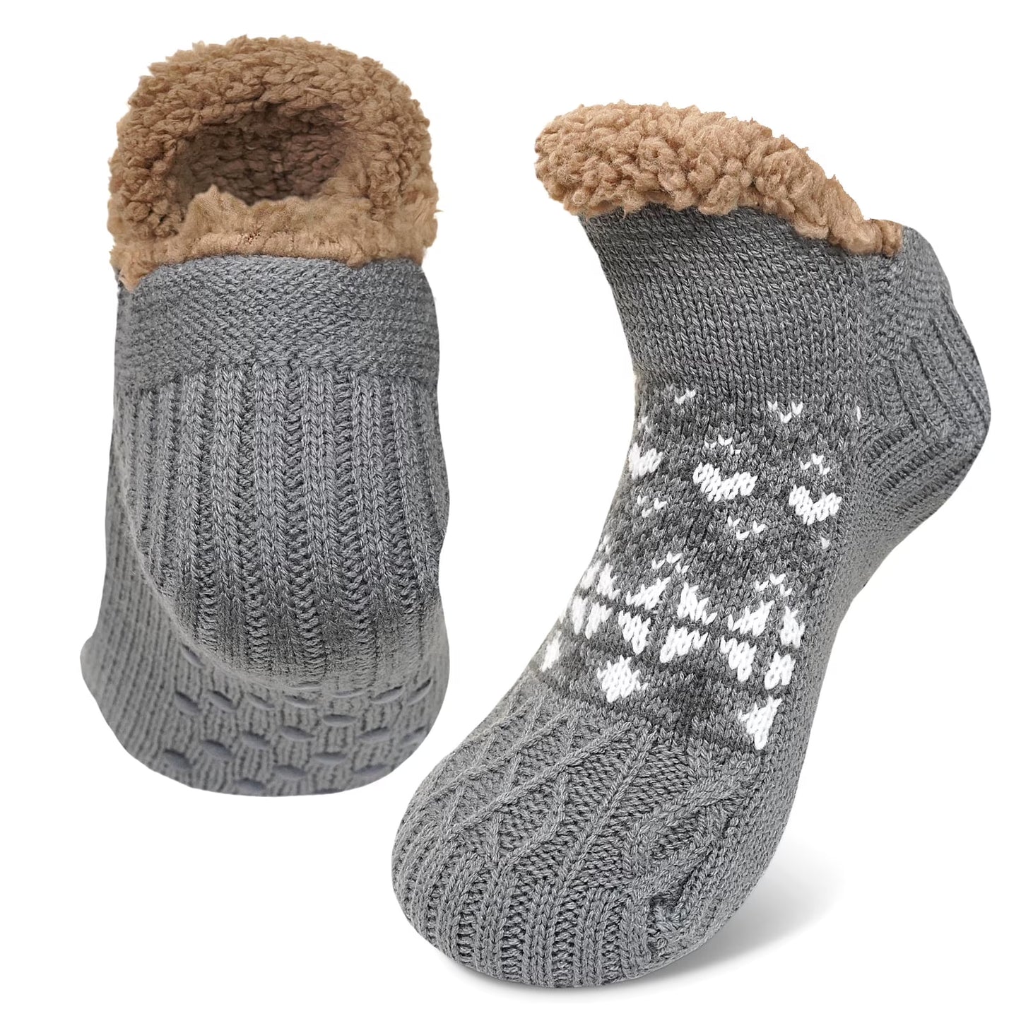 Fuzzy Slipper Socks with Non-Slip Grips, Cozy Plush Warm Winter House Socks, Fluffy Thick Indoor Sleep Socks Gift for Ladies