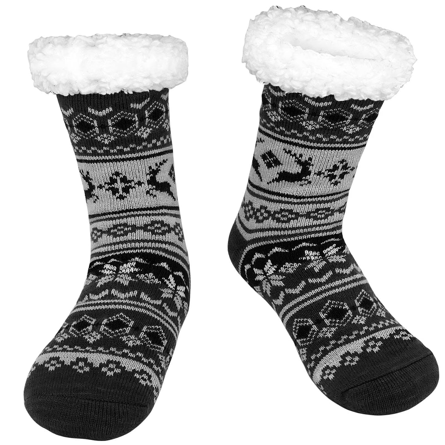 UNEEI Men's Fuzzy Slipper Socks with Grippers,Winter Warm Cozy Thick Fuzzy Indoor Fluffy Home Socks, Thick Comfy Non Slip Gift Socks