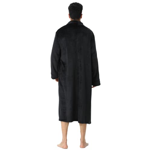 Mens Long Robes with Hood Full Length Hooded Bathrobe Fleece Plush Fluffy Housecoat Nightgown Navy Blue