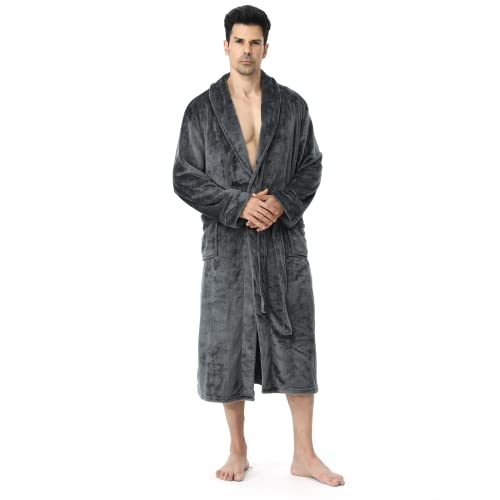 ZAKASA Mens Fleece Plush Robe Warm Soft Collar Shawl Bathrobe