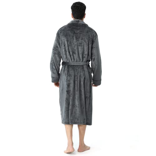 ZAKASA Mens Fleece Plush Robe Warm Soft Collar Shawl Bathrobe