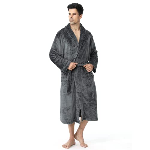 ZAKASA Mens Fleece Plush Robe Warm Soft Collar Shawl Bathrobe