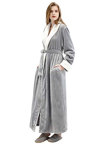 ZAKASA Ladies Dressing Gown Soft Velour Hooded Bath Robe Housecoat Loungewear Bathrobe Gifts for Women Light Grey