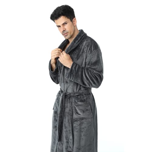 ZAKASA Mens Fleece Plush Robe Warm Soft Collar Shawl Bathrobe