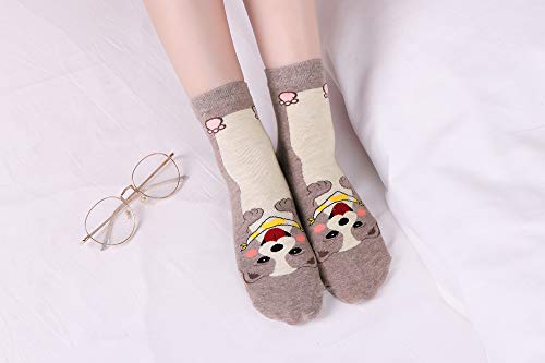 Womens Cotton Cute Animal Socks : Funny Soft Cat Dog Cotton Stocking Multipack for Thermal Warm Socks for Winter Christmas 5 Pairs