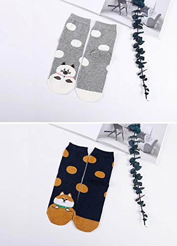 Womens Cotton Cute Animal Socks : Funny Soft Cat Dog Cotton Stocking Multipack for Thermal Warm Socks for Winter Christmas 5 Pairs