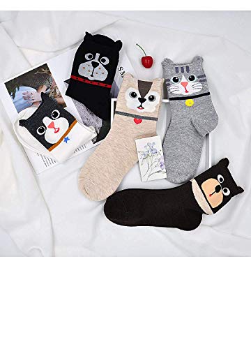 Womens Cotton Cute Animal Socks : Funny Soft Cat Dog Cotton Stocking Multipack for Thermal Warm Socks for Winter Christmas 5 Pairs