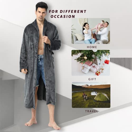 ZAKASA Mens Fleece Plush Robe Warm Soft Collar Shawl Bathrobe