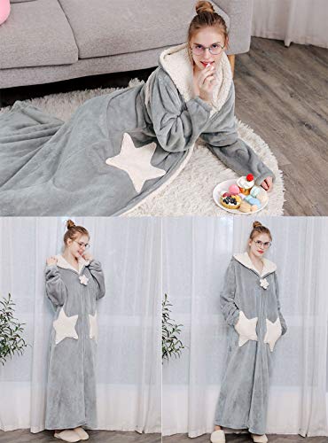 Womens Robe Hooded Zipper Flannel Bathrobes Housecoat Ladies Plush Fleece Warm Sleepwear Long Pajamas Nightgown