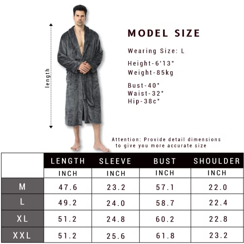 ZAKASA Mens Fleece Plush Robe Warm Soft Collar Shawl Bathrobe