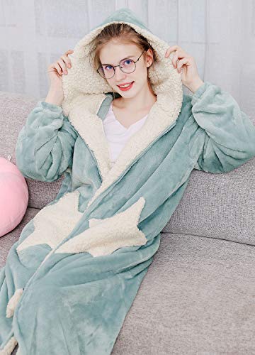 Womens Robe Hooded Zipper Flannel Bathrobes Housecoat Ladies Plush Fleece Warm Sleepwear Long Pajamas Nightgown