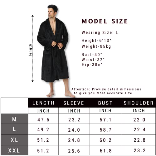 Mens Long Robes with Hood Full Length Hooded Bathrobe Fleece Plush Fluffy Housecoat Nightgown Navy Blue