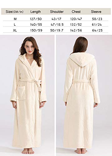 ZAKASA Women Luxurious Dressing Gown Full Length Hooded Plush Fleece Robe, Long Bathrobe Beige