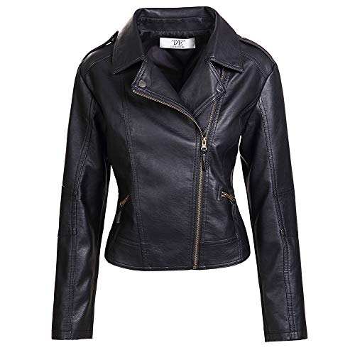 ZAKASA Women Leather Jackets Slim Fit Lapel Zip Up Faux Leather Biker Jacket PU Blazers Ladies