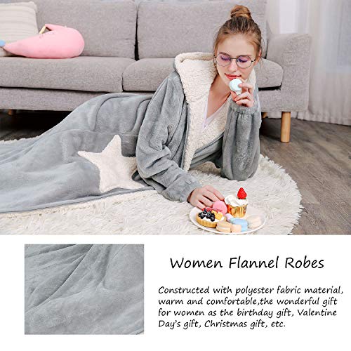 Womens Robe Hooded Zipper Flannel Bathrobes Housecoat Ladies Plush Fleece Warm Sleepwear Long Pajamas Nightgown