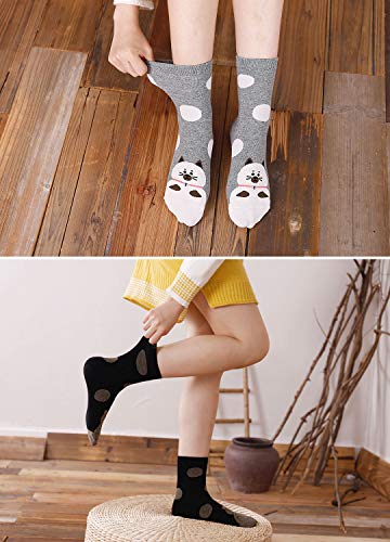 Womens Cotton Cute Animal Socks : Funny Soft Cat Dog Cotton Stocking Multipack for Thermal Warm Socks for Winter Christmas 5 Pairs