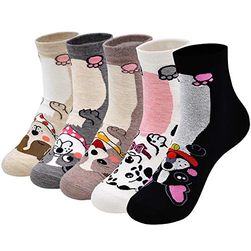 Womens Cotton Cute Animal Socks : Funny Soft Cat Dog Cotton Stocking Multipack for Thermal Warm Socks for Winter Christmas 5 Pairs