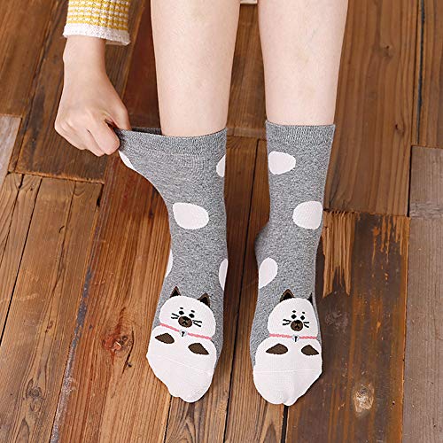 Womens Cotton Cute Animal Socks : Funny Soft Cat Dog Cotton Stocking Multipack for Thermal Warm Socks for Winter Christmas 5 Pairs