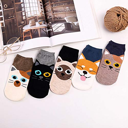 Womens Cotton Cute Animal Socks : Funny Soft Cat Dog Cotton Stocking Multipack for Thermal Warm Socks for Winter Christmas 5 Pairs