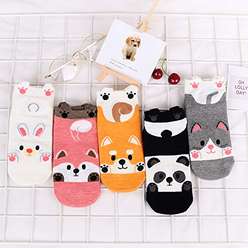 Womens Cotton Cute Animal Socks : Funny Soft Cat Dog Cotton Stocking Multipack for Thermal Warm Socks for Winter Christmas 5 Pairs