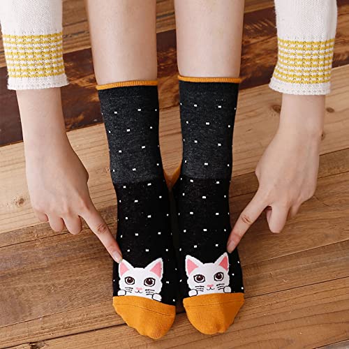 Womens Cotton Cute Animal Socks : Funny Soft Cat Dog Cotton Stocking Multipack for Thermal Warm Socks for Winter Christmas 5 Pairs