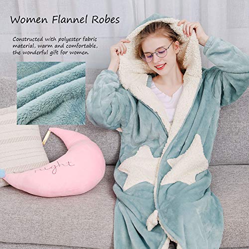 Womens Robe Hooded Zipper Flannel Bathrobes Housecoat Ladies Plush Fleece Warm Sleepwear Long Pajamas Nightgown