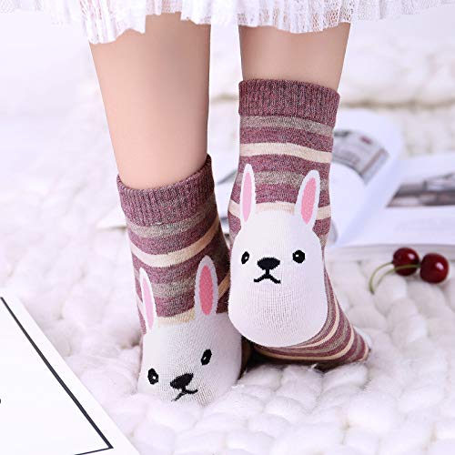 Womens Cotton Cute Animal Socks : Funny Soft Cat Dog Cotton Stocking Multipack for Thermal Warm Socks for Winter Christmas 5 Pairs