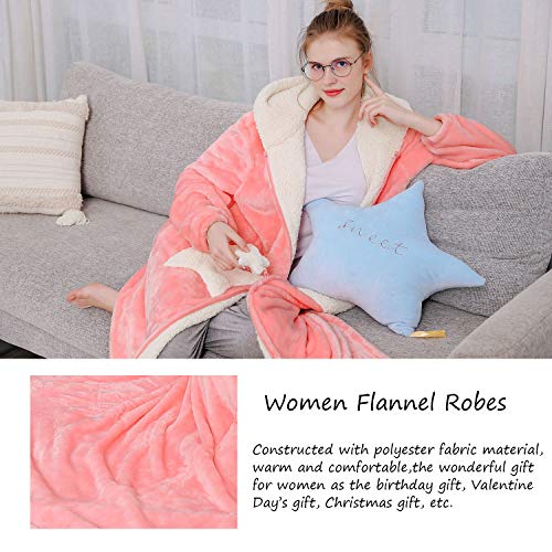 Womens Robe Hooded Zipper Flannel Bathrobes Housecoat Ladies Plush Fleece Warm Sleepwear Long Pajamas Nightgown