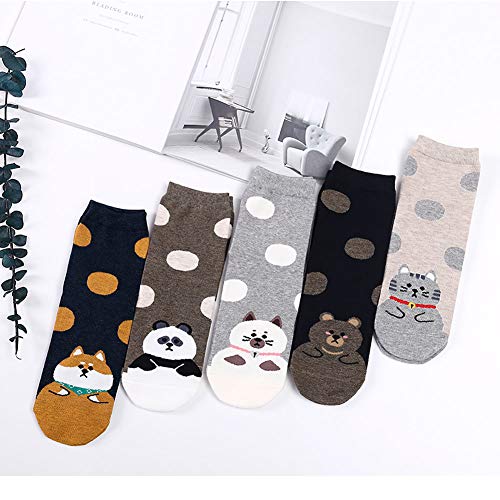 Womens Cotton Cute Animal Socks : Funny Soft Cat Dog Cotton Stocking Multipack for Thermal Warm Socks for Winter Christmas 5 Pairs