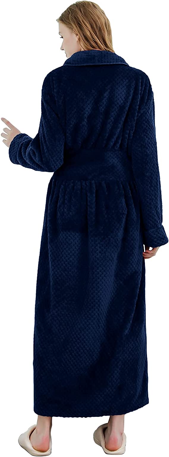 Womens Long Robe Soft Warm Fleece Plush Bathrobe Ladies Sleepwear Pajamas Housecoat Nightgown…