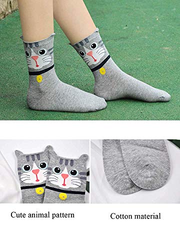 Womens Cotton Cute Animal Socks : Funny Soft Cat Dog Cotton Stocking Multipack for Thermal Warm Socks for Winter Christmas 5 Pairs