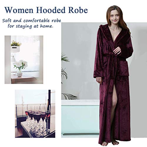 ZAKASA Women Luxurious Dressing Gown Full Length Hooded Plush Fleece Robe, Long Bathrobe Beige