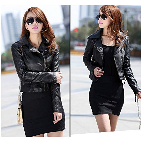 ZAKASA Women Leather Jackets Slim Fit Lapel Zip Up Faux Leather Biker Jacket PU Blazers Ladies