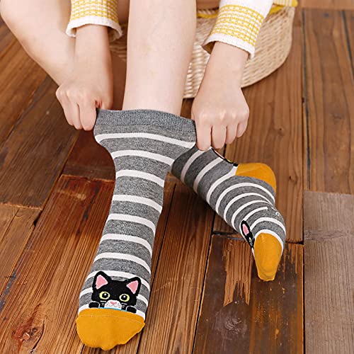 Womens Cotton Cute Animal Socks : Funny Soft Cat Dog Cotton Stocking Multipack for Thermal Warm Socks for Winter Christmas 5 Pairs