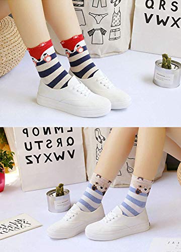 Womens Cotton Cute Animal Socks : Funny Soft Cat Dog Cotton Stocking Multipack for Thermal Warm Socks for Winter Christmas 5 Pairs