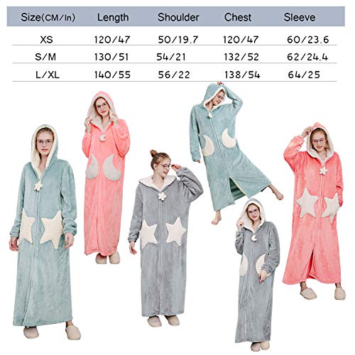 Womens Robe Hooded Zipper Flannel Bathrobes Housecoat Ladies Plush Fleece Warm Sleepwear Long Pajamas Nightgown