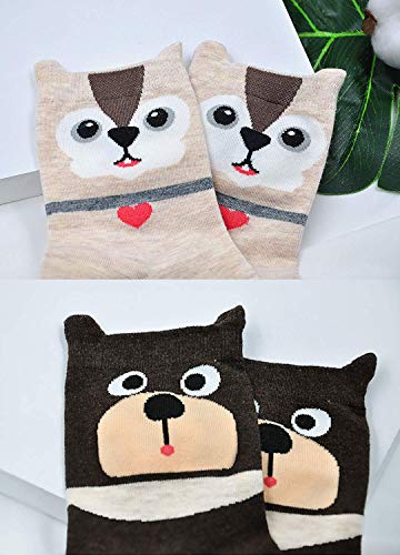 Womens Cotton Cute Animal Socks : Funny Soft Cat Dog Cotton Stocking Multipack for Thermal Warm Socks for Winter Christmas 5 Pairs