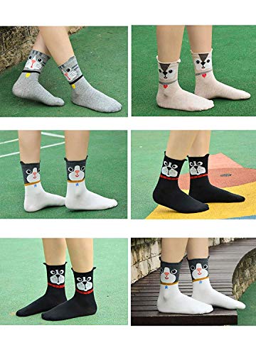 Womens Cotton Cute Animal Socks : Funny Soft Cat Dog Cotton Stocking Multipack for Thermal Warm Socks for Winter Christmas 5 Pairs