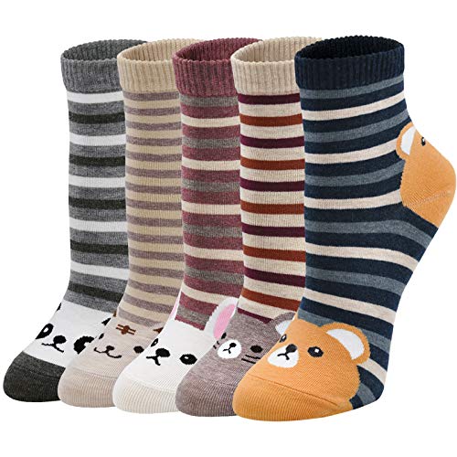 Womens Cotton Cute Animal Socks : Funny Soft Cat Dog Cotton Stocking Multipack for Thermal Warm Socks for Winter Christmas 5 Pairs