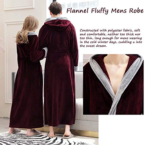 Mens Long Robes with Hood Full Length Hooded Bathrobe Fleece Plush Fluffy Housecoat Nightgown Navy Blue