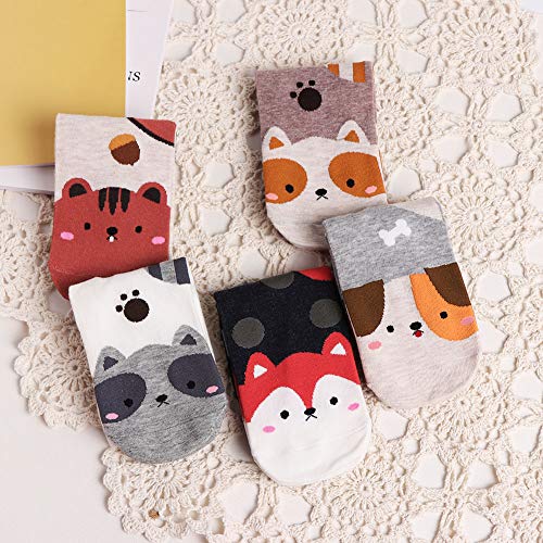 Womens Cotton Cute Animal Socks : Funny Soft Cat Dog Cotton Stocking Multipack for Thermal Warm Socks for Winter Christmas 5 Pairs