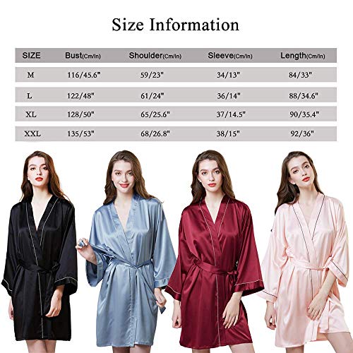 Womens Pure Colour Short Satin Kimono Robe Bridesmaid Bathrobe Silk V-Neck Sleepwear Blue