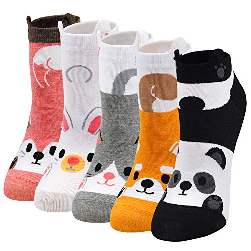 Womens Cotton Cute Animal Socks : Funny Soft Cat Dog Cotton Stocking Multipack for Thermal Warm Socks for Winter Christmas 5 Pairs