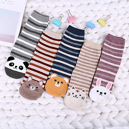 Womens Cotton Cute Animal Socks : Funny Soft Cat Dog Cotton Stocking Multipack for Thermal Warm Socks for Winter Christmas 5 Pairs