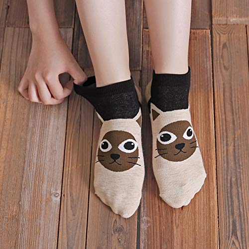 Womens Cotton Cute Animal Socks : Funny Soft Cat Dog Cotton Stocking Multipack for Thermal Warm Socks for Winter Christmas 5 Pairs