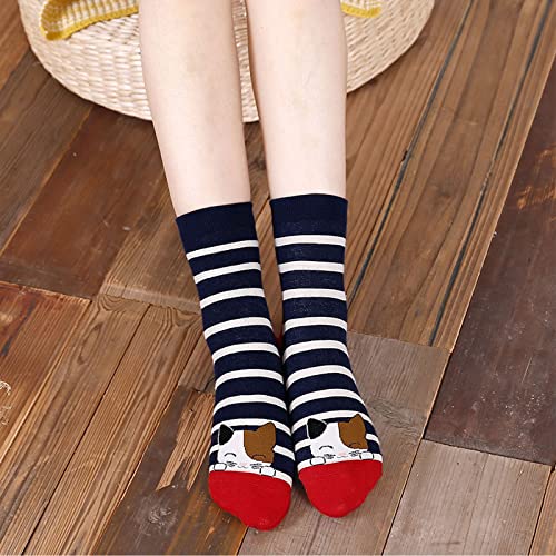 Womens Cotton Cute Animal Socks : Funny Soft Cat Dog Cotton Stocking Multipack for Thermal Warm Socks for Winter Christmas 5 Pairs