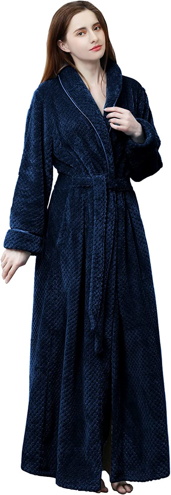 Womens Long Robe Soft Warm Fleece Plush Bathrobe Ladies Sleepwear Pajamas Housecoat Nightgown…