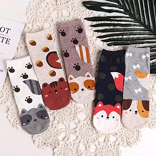 Womens Cotton Cute Animal Socks : Funny Soft Cat Dog Cotton Stocking Multipack for Thermal Warm Socks for Winter Christmas 5 Pairs