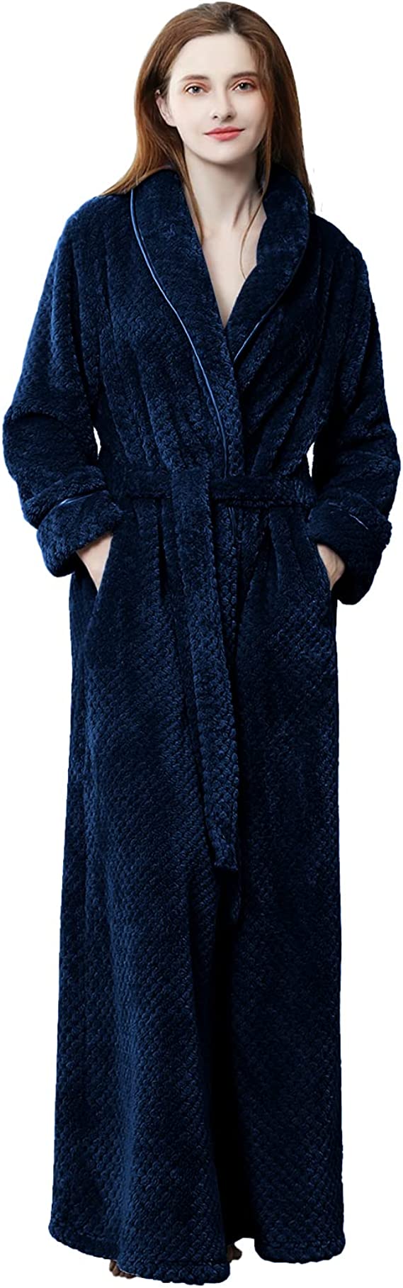 Womens Long Robe Soft Warm Fleece Plush Bathrobe Ladies Sleepwear Pajamas Housecoat Nightgown…